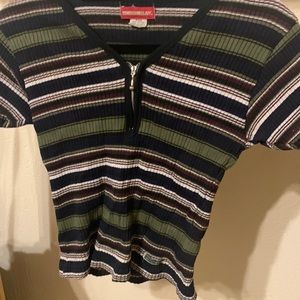 90s/y2k Union Bay striped shirt with zipper